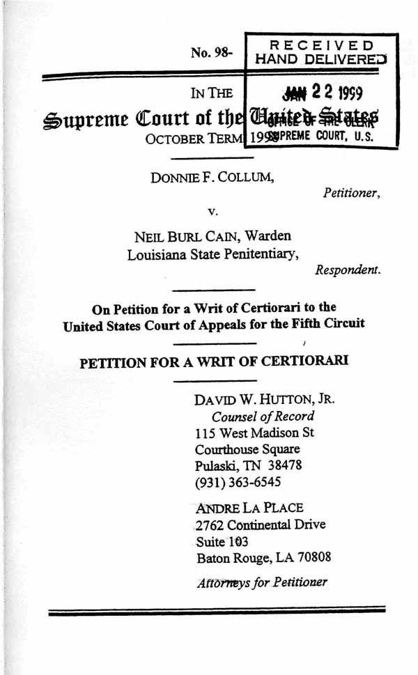 Writ of Certiorari in Collum v. Cain